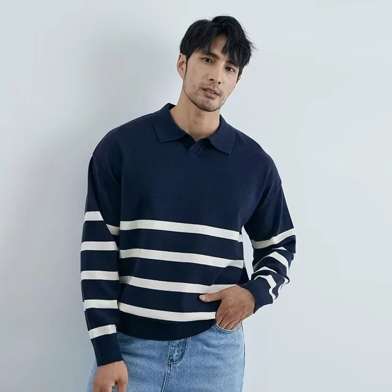 Pull en maille rayé col moderne pour hommes