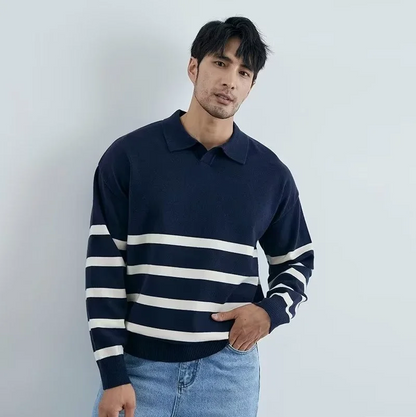 Pull en maille rayé col moderne pour hommes