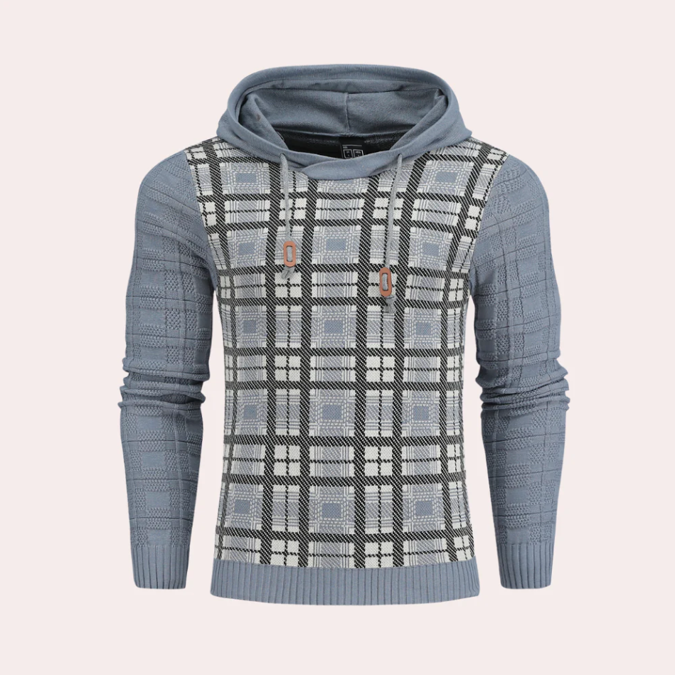 Pull-over homme à carreaux avec capuche, style sportif