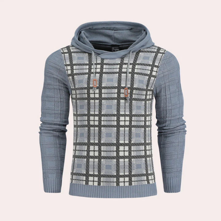 Pull-over homme à carreaux avec capuche, style sportif