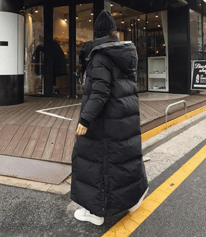 Lange Daunenjacke Damen Warm Kapuze - IdealeKleiden