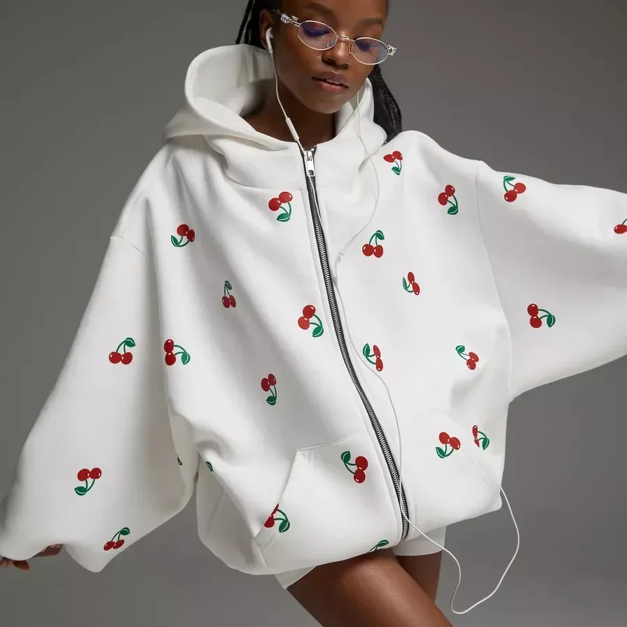 Veste tendance pour femme Blanche Imprimé cerises