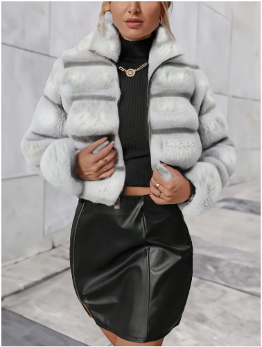 Veste en fausse fourrure femme moderne fermeture éclair