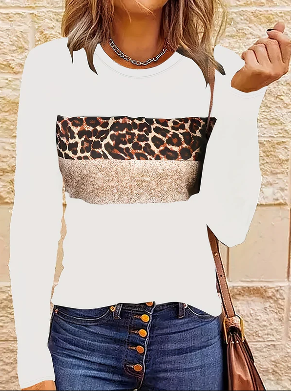 T-shirt manches longues Léopard Femme Chic