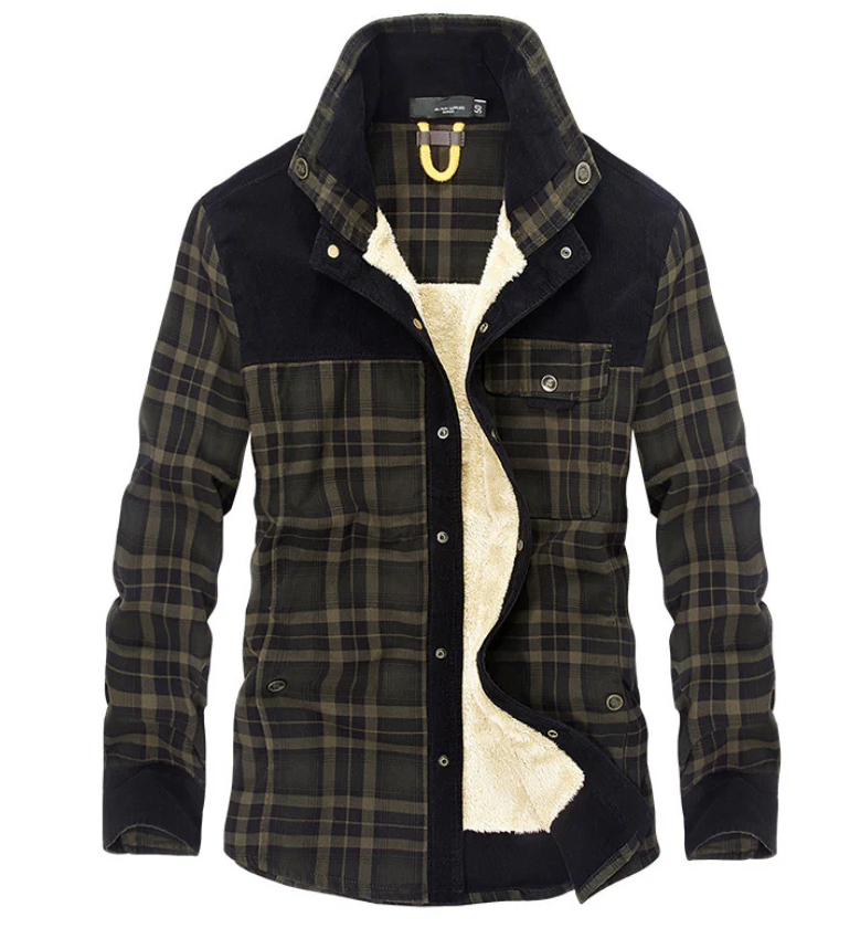 Manteau d'hiver en flanelle pour homme, col montant, chaud