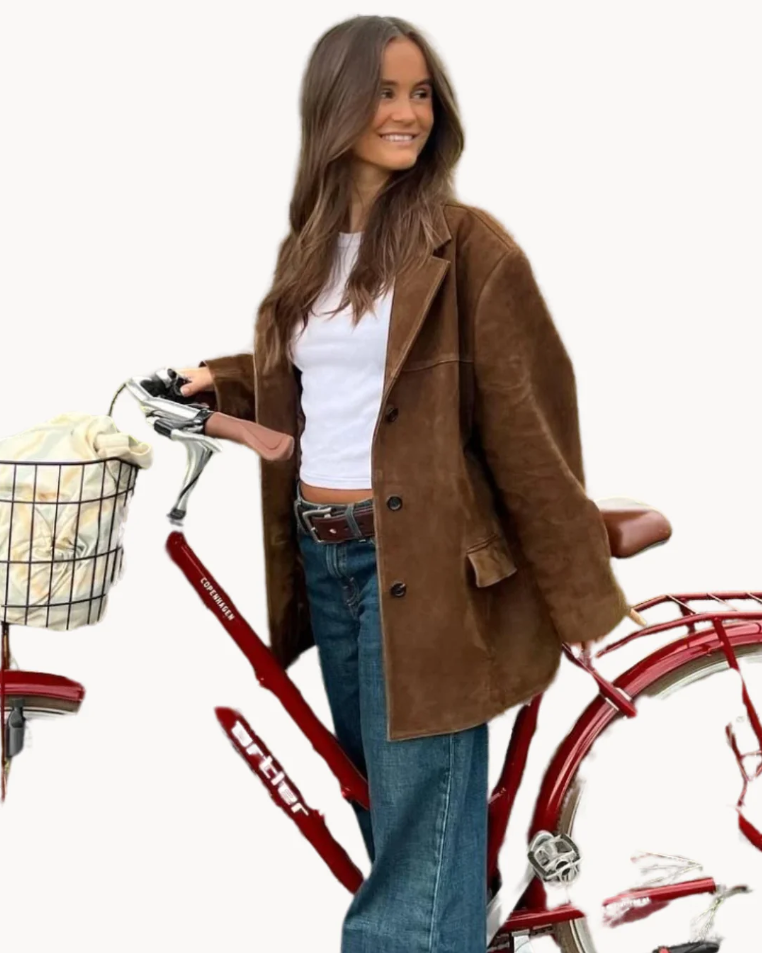 Élégant blazer pour femme en cuir de chameau