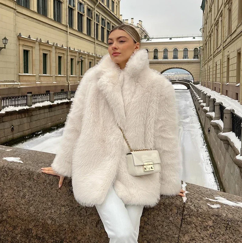 Veste de luxe pour femme Manteau en fausse fourrure douce