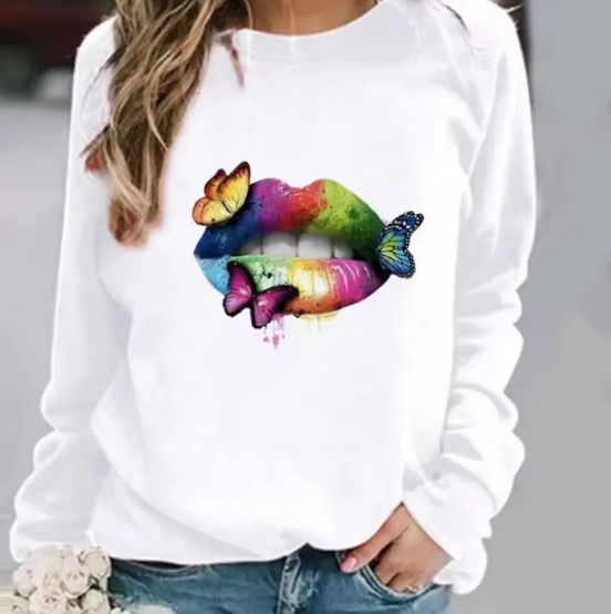Pull en coton doux à motif lèvres