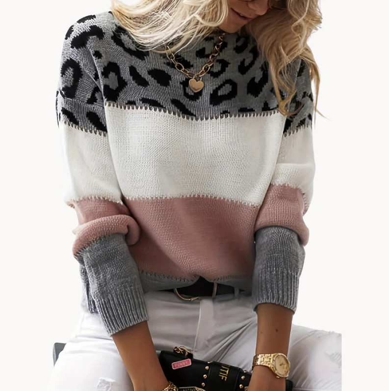 Modischer Damenpullover Leopard Muster Trendy - IdealeKleiden