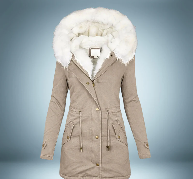 Parka élégant pour femme noir avec bordure en fourrure
