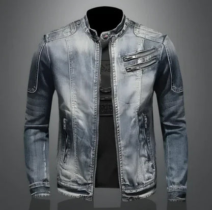 Herren Denim-Jacke Reißverschluss Blau - IdealeKleiden