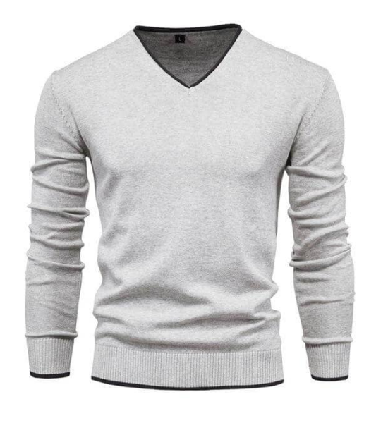 Élégant pull à col en V en gris argenté raffiné