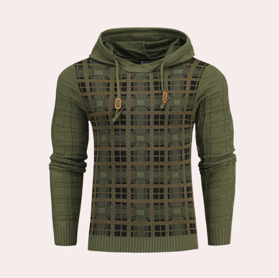 Pull-over homme à carreaux avec capuche, style sportif