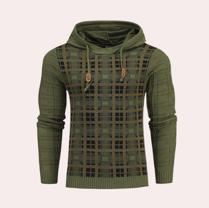 Pull-over homme à carreaux avec capuche, style sportif