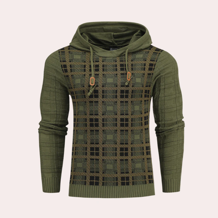 Pull-over homme à carreaux avec capuche, style sportif