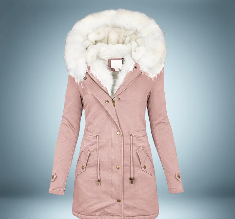 Parka élégant pour femme noir avec bordure en fourrure