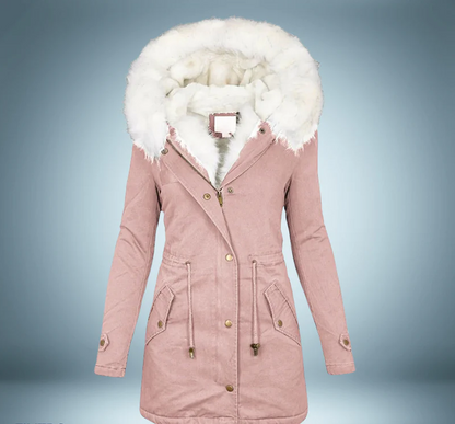 Parka élégant pour femme noir avec bordure en fourrure