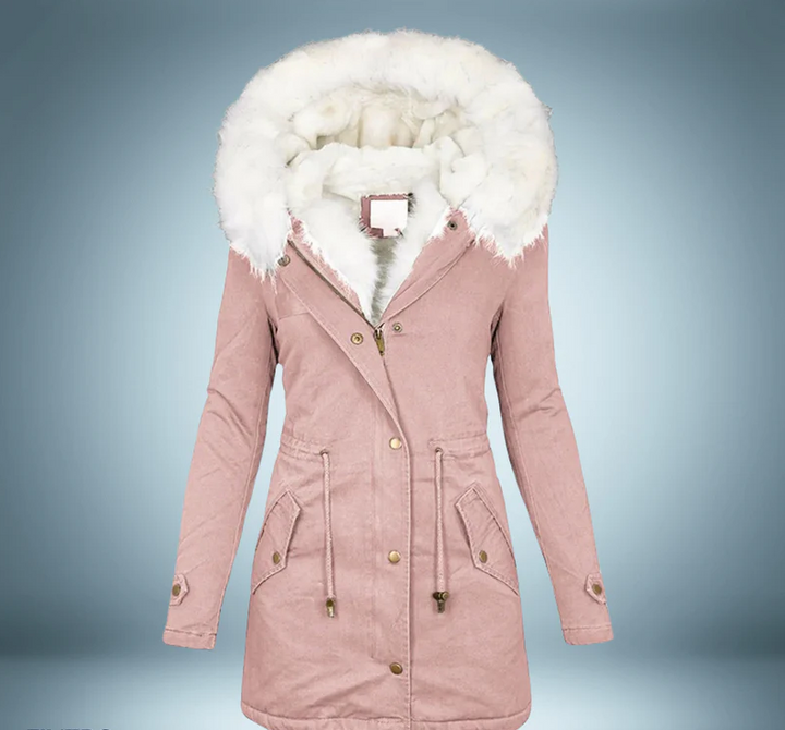 Parka élégant pour femme noir avec bordure en fourrure