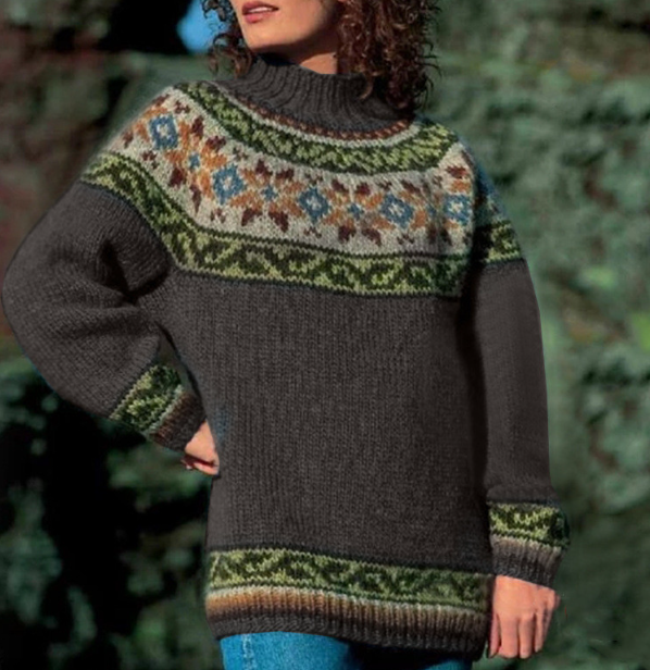 Vintage Pullover Patchwork Rundhals - IdealeKleiden