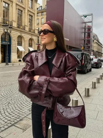 Veste en cuir femme courte style automne hiver