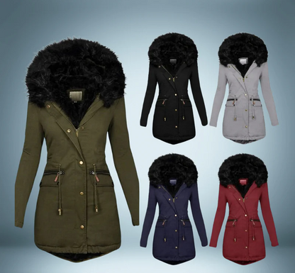Langer Parka Mantel mit Pelzbesatz - IdealeKleiden