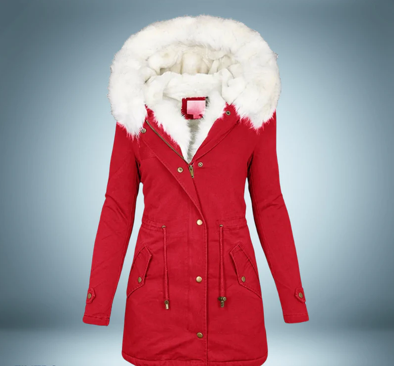 Parka élégant pour femme noir avec bordure en fourrure