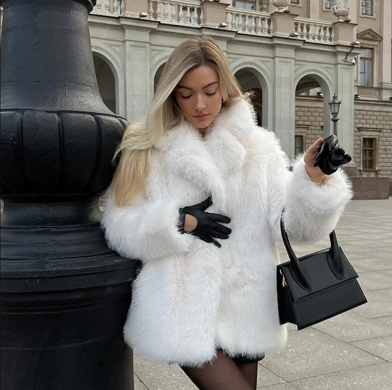 Veste de luxe pour femme Manteau en fausse fourrure douce