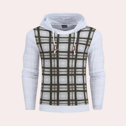 Pull-over homme à carreaux avec capuche, style sportif