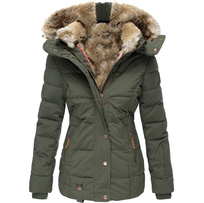 Manteau d'hiver femme capuche fourrure design de luxe