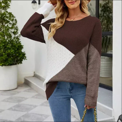 Sweat-shirt bicolore décontracté pour femme