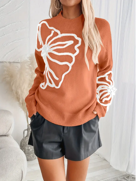 Écharpe tricotée pull-over motif floral femme
