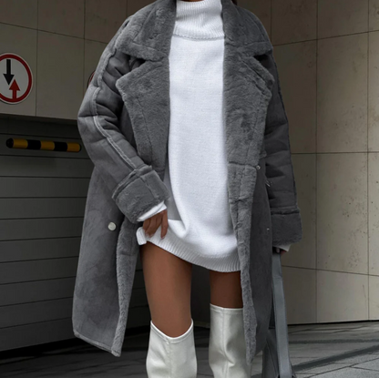 Élégante Veste Longue en Peluche pour Femme