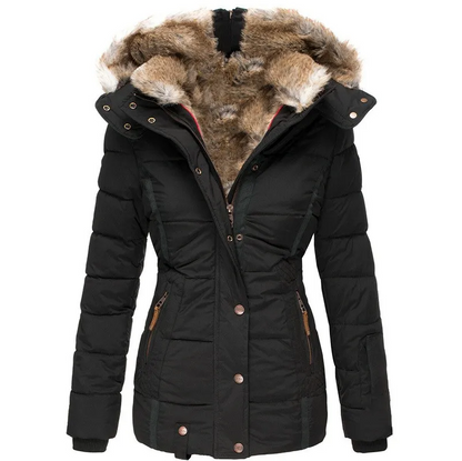 Damen Wintermantel Fellkapuze Luxus Design - IdealeKleiden