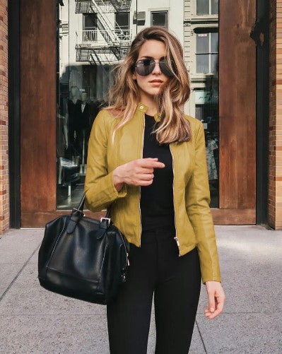 Veste motard femme simili cuir noire élégante