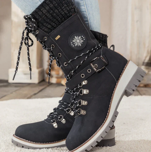 Winterstiefel Schnürung Mittelrohr Stilvolle Damenstiefel - IdealeKleiden
