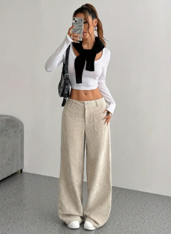 Makara Cordonnée Jambe Large Femme Pantalon