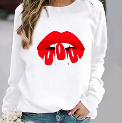 Pull en coton doux à motif lèvres