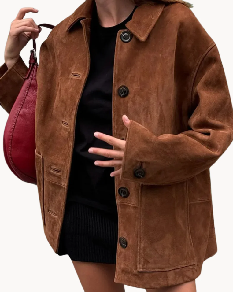 Élégant blazer pour femme en cuir de chameau