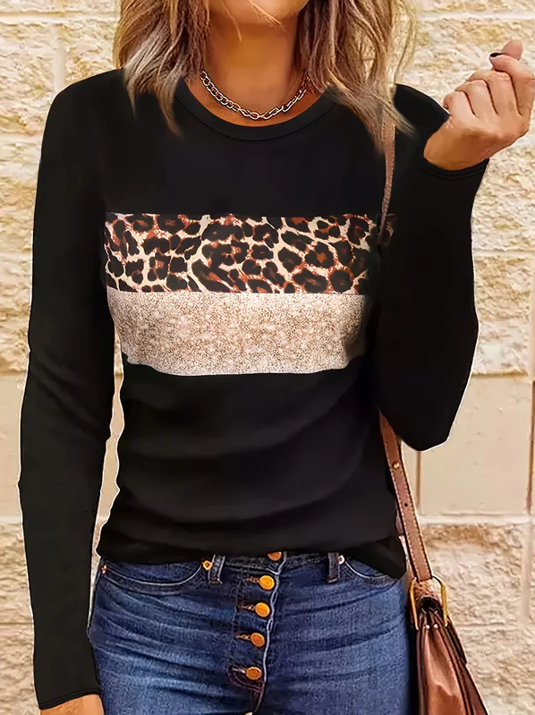 T-shirt manches longues Léopard Femme Chic