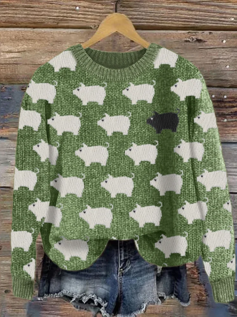 Kuscheliger Strickpullover mit Schwein Motiv - IdealeKleiden