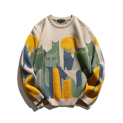 Kuschel-Pullover Damen Katzenmuster Weich - IdealeKleiden