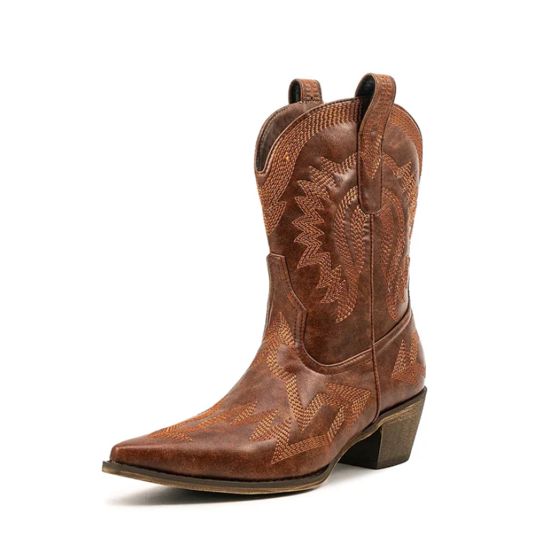Elegante Cowboystiefel Leder Damen Westernstil - IdealeKleiden