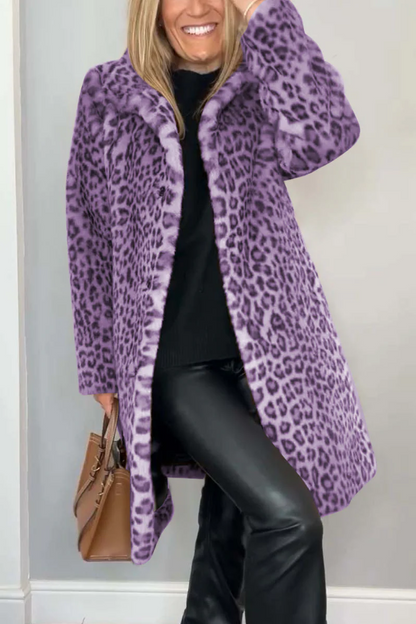 Veste d'hiver élégante pour femme à motif léopard