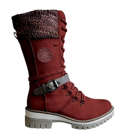 Bottes d'hiver à lacets, style mi-mollet, élégantes pour femme