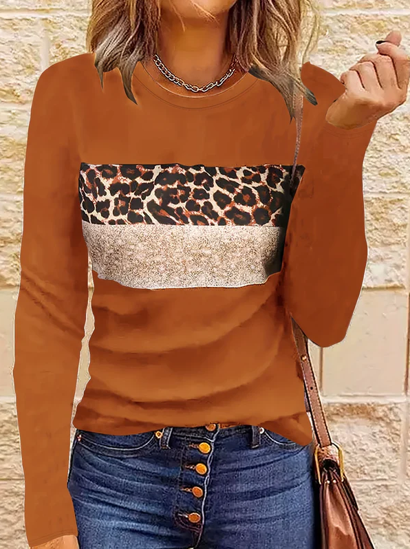 T-shirt manches longues Léopard Femme Chic