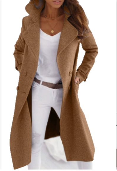 Manteau élégant en laine pour femme, fermeture boutonnée