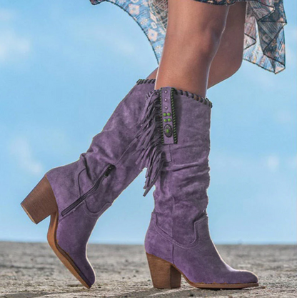 Bottes de cowboy hautes à franges style western