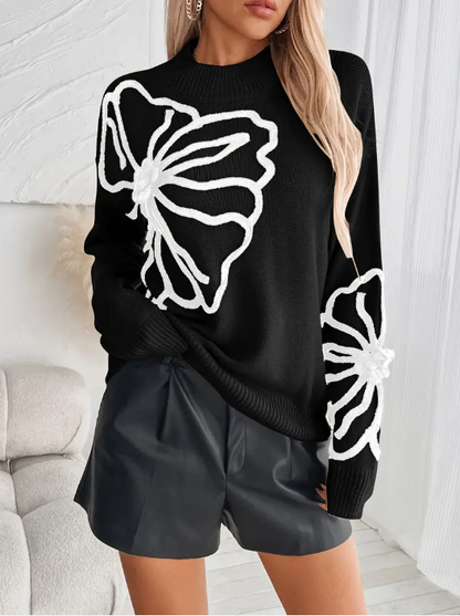 Écharpe tricotée pull-over motif floral femme