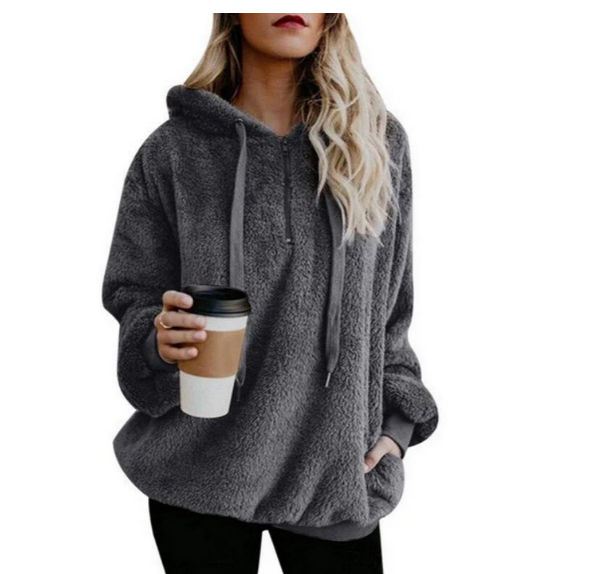 Sweat-shirt polaire col V zippé pour femme