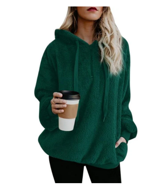 Sweat-shirt polaire col V zippé pour femme